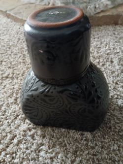 Dark Ceramic Vase with Embossed Floral Pattern