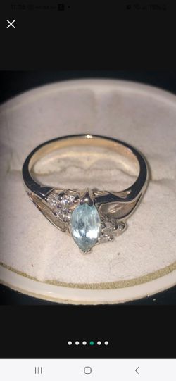 14k White Gold Aquamarine & Diamond Ring 