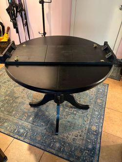 Black Round Pedestal Dining Table with Extension