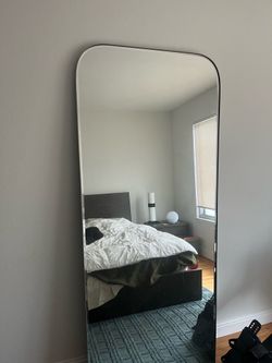 Edge Silver Arch Rectangle Floor Mirror 32” x 76”