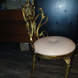 Antique Or Vintage Gold Painted Cast Iron Framed Drssing Room Table Chair 