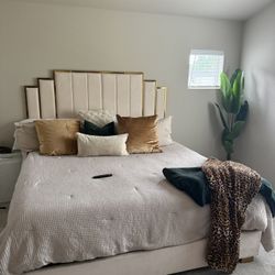 Velvet And Gold Tufted King Size Bed Frame