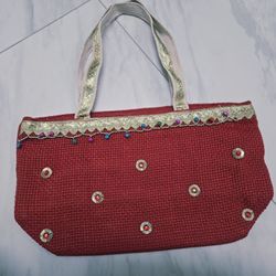 New Red Color Burlap Satchel Bags For Holiday Gifting