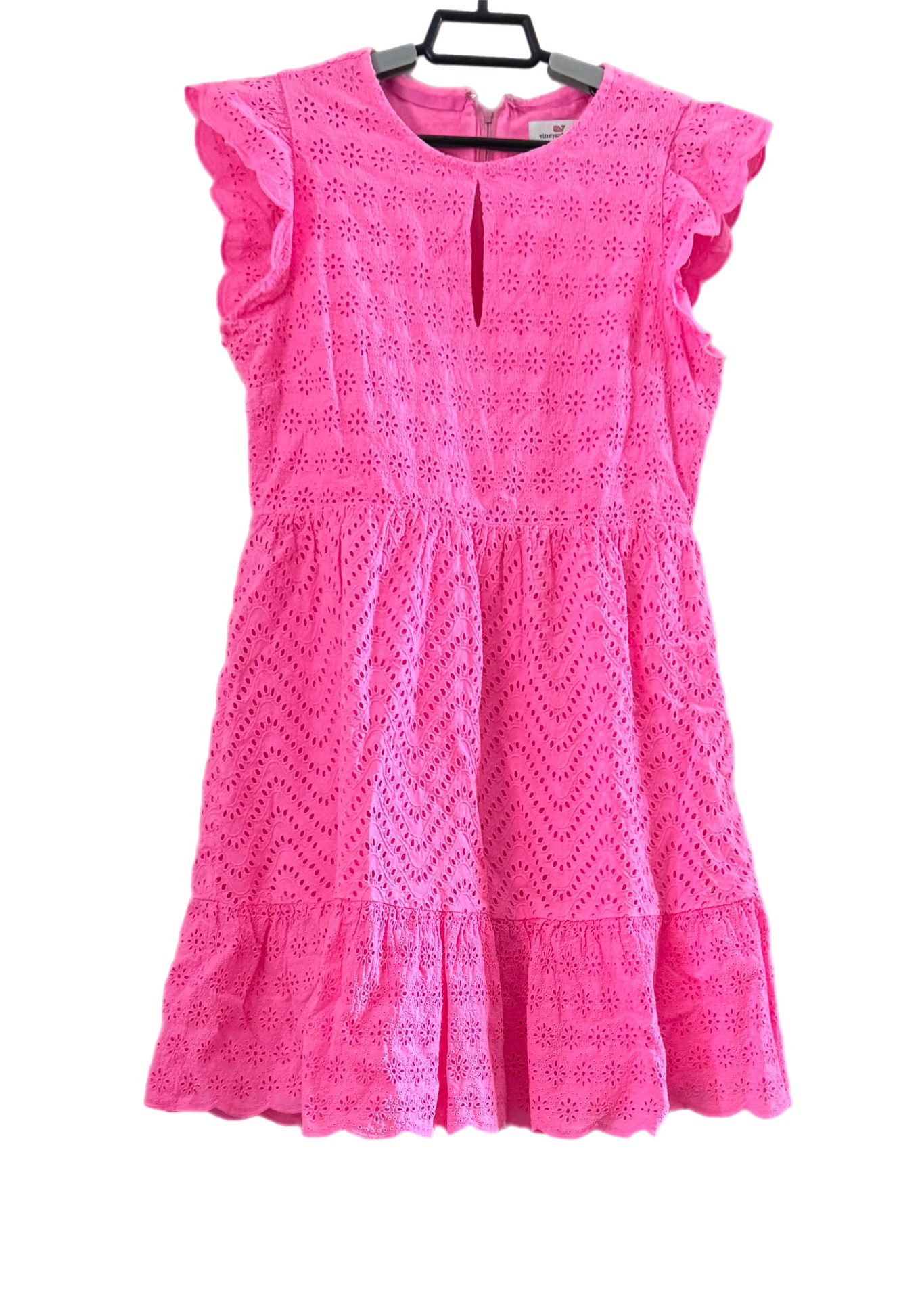 Vineyard Vines (J) Floral Eyelet Flutter Sleeve Dress 6 Pink Fit Flare Short EUC