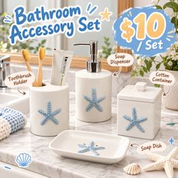 Bathroom Wash Set Four-piece Bathroom Amenities Wash Cup Model Room Simple Decoration(Starfish Bathroom Four Sets)