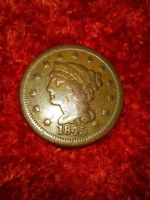 Rare * U.S. 1845 Large Penny * Braided Hair Coin