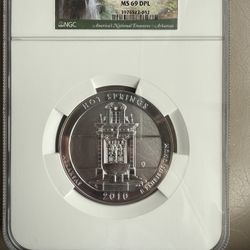 2010 5oz NGC MS69 DPL HOT SPRINGS SILVER COIN 