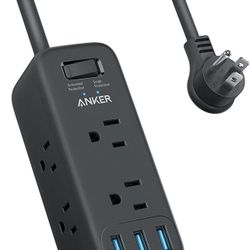 Anker USB Power Strip Surge Protector(300J), 5ft Extension Cord, Flat Plug, 331 Power Strip with 6 Outlets & 3 USB-A Ports, Charging Station, Compact