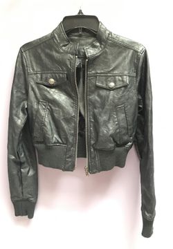 Black fake leather joujou motorcycle jacket