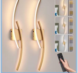 Brand New Gold Battery Operated Wall Sconce Set of 2,Wall Sconces with Remote Control,3000K-6000K Modern LED Wireless Wall Light for Living Room, Hall