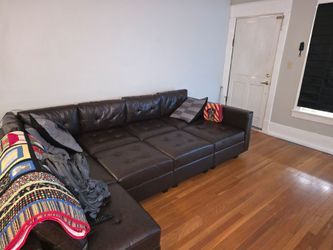 Fully Modular Leather Sofa-9 Pieces, Brown