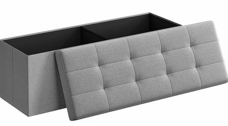 43” Gray Storage Ottoman Bench – Tufted Padded Seat
