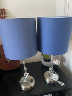 Two Blue table lamps with charger port