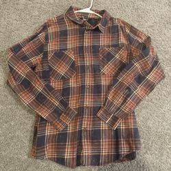 NOVAMEN Orange & Navy Plaid Flannel Button-Up 