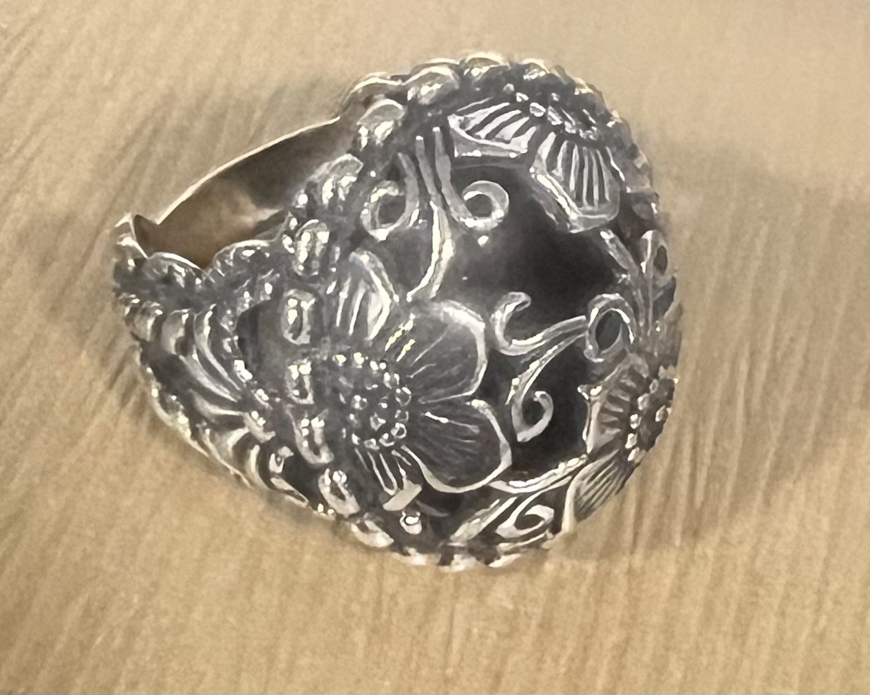 Carolyn Pollack Floral Onyx Ring Sterling Silver Relios Jewelry