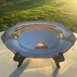 Pilcher Silverplate Oval Platter with Ornate Floral Handles Serving Tray