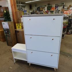 DEXTRUS Entryway Shoe Cabinet / Shoe Rack Storage Organizer with Bench