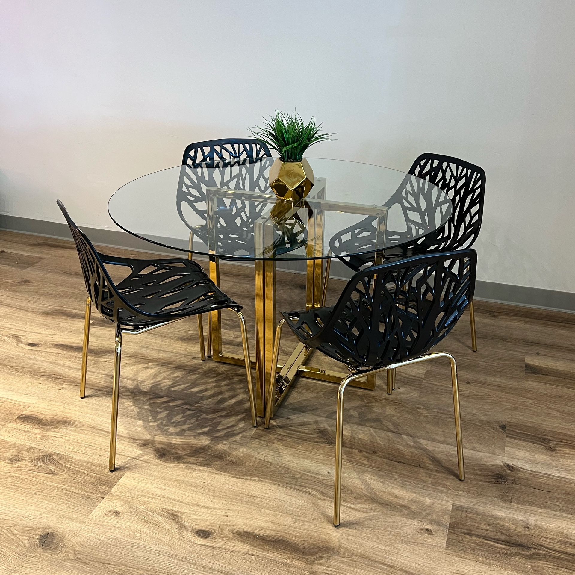 Black Gold Modern Glass Dining Set