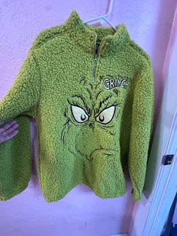 MAD Engine The Grinch by Dr. Seuss Fuzzy Sherpa Quarter-Zip Pullover Size M