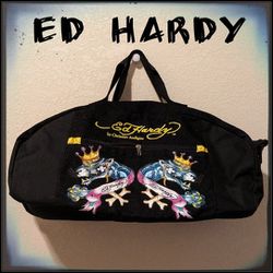 Vintage ED HARDY Double Dragon Duffle Bag Y2K Black