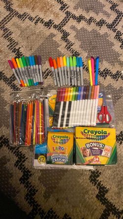 Sharpie Markers, colored pencils, crayons