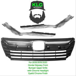 For 2018 2019 2020 Honda Odyssey Front Bumper Upper Grille with Chrome Headlight Eyelid Chrome Finish