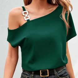 Women'S Elegant Off-Shoulder Top with gold accessories size XL 