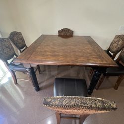 Solid Wood Tall Dining Table And 6 Chairs  