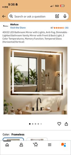 LED Bathroom Mirror (40” x 32”)