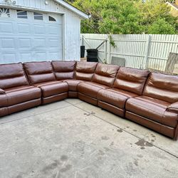 FREE DELIVERY 🚚  Ashley furniture brown, Real Leather Couch, sofa sectional electric recliner 