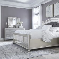 Coralayne Silver Upholstered Panel Bedroom Set

