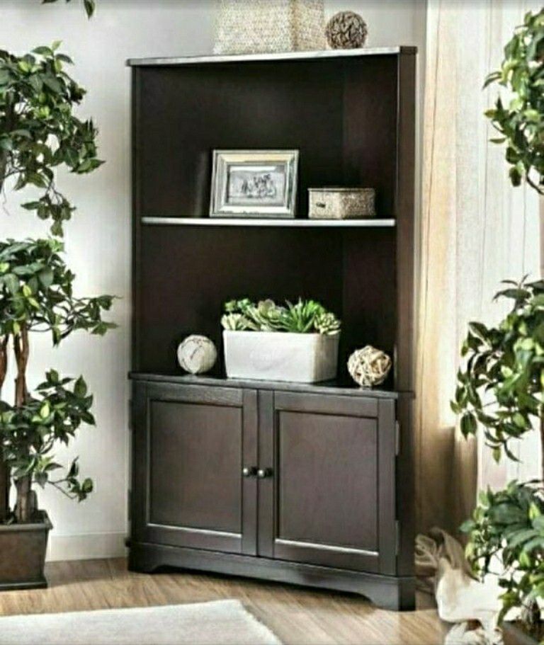 Wood Corner Bookcase shelf unit in Espresso Finish