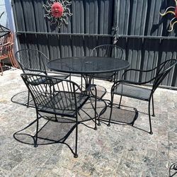 Metal Table & 4 Metal Stackable Chairs