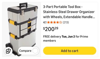 3 Part portable tool box, Stainless steel toolbox with wheels