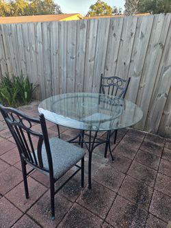 Sturdy Metal Patio Dining Set - Glass Table