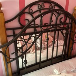 Queen Bed Frame Wood And Metal  and Large MIRROR 