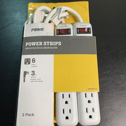 Prime Wire & Cable PB8100X2 6-Outlet Power Strip with Right Angle Plug and 14-3 SJT 3-Feet Cord, 2-Pack,White