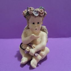Tan w Pink Roses 3" Flesh Angel Figurine with Doll.
