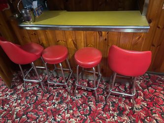 Vintage Red Vinyl Chrome Bar Stools Set of 4