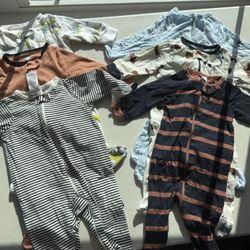 0–3 Month Sleepers – 6 Total (Gerber, Cloud Island, Carter’s, Lullaby) – Good Condition