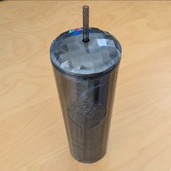 New Starbucks 24 Oz Black Iridescent Tumbler Iced Coffee Cup Dark Gray