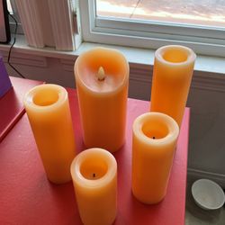 Set Of 5 Orange Flameless Candles 
