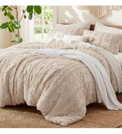 Bedsure Tufted Boho Comforter Set Queen, Bedroom Decor Bedding Set Beige