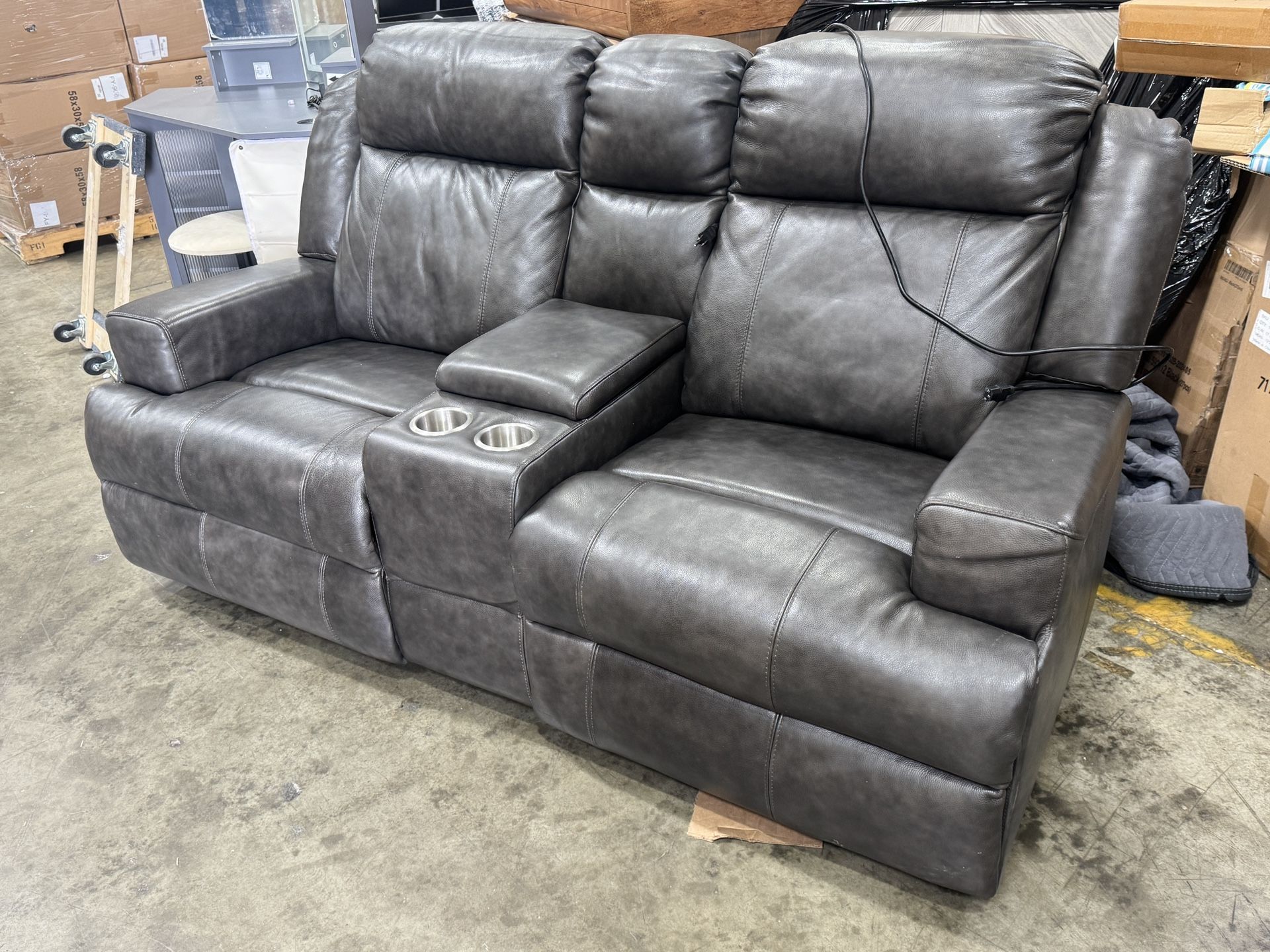 Grey Leather Sofa Loveseat With Power Recliner:$180