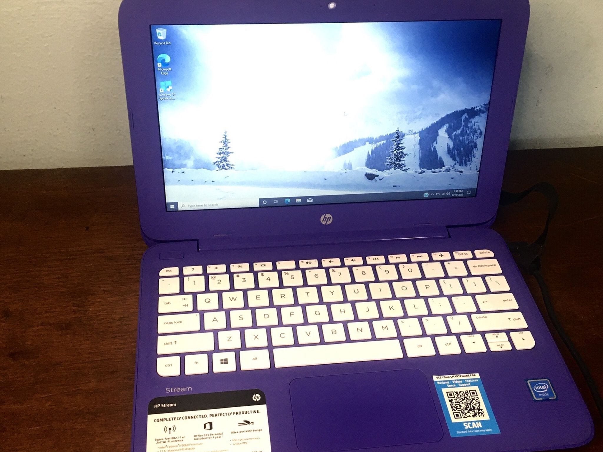 Purple HP 11.6” Laptop Computer; Intel, 4 GB RAM, Windows 10 