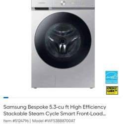 Samsung Bespoke 5.3-cu ft High Efficiency Stackable Steam Cycle Smart Front-Load