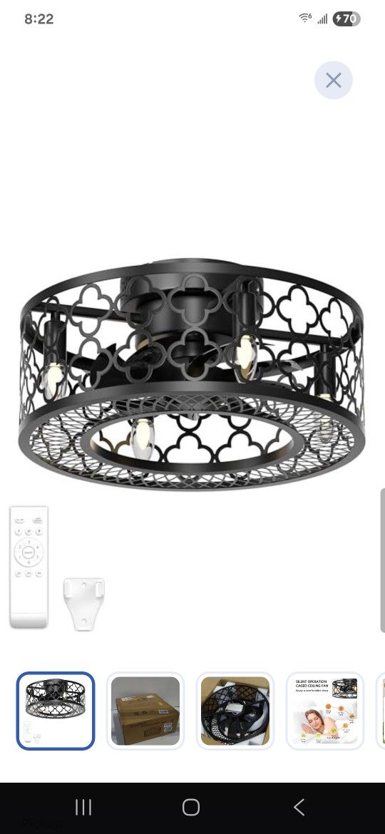 Coolbull 18in Caged Ceiling Fan Black With Lights N Remote 6speed Reverse Timer Open Box Like New