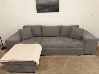 Full-Size Sofa Bed/ Couch with Storage Chaise & Ottoman