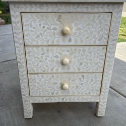 RH teen Laila’s mosaic inlay three drawer nightstand