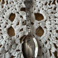 Silver Plated Spoon From Athens, Greece With A Picture Of The Parthenon On The End
